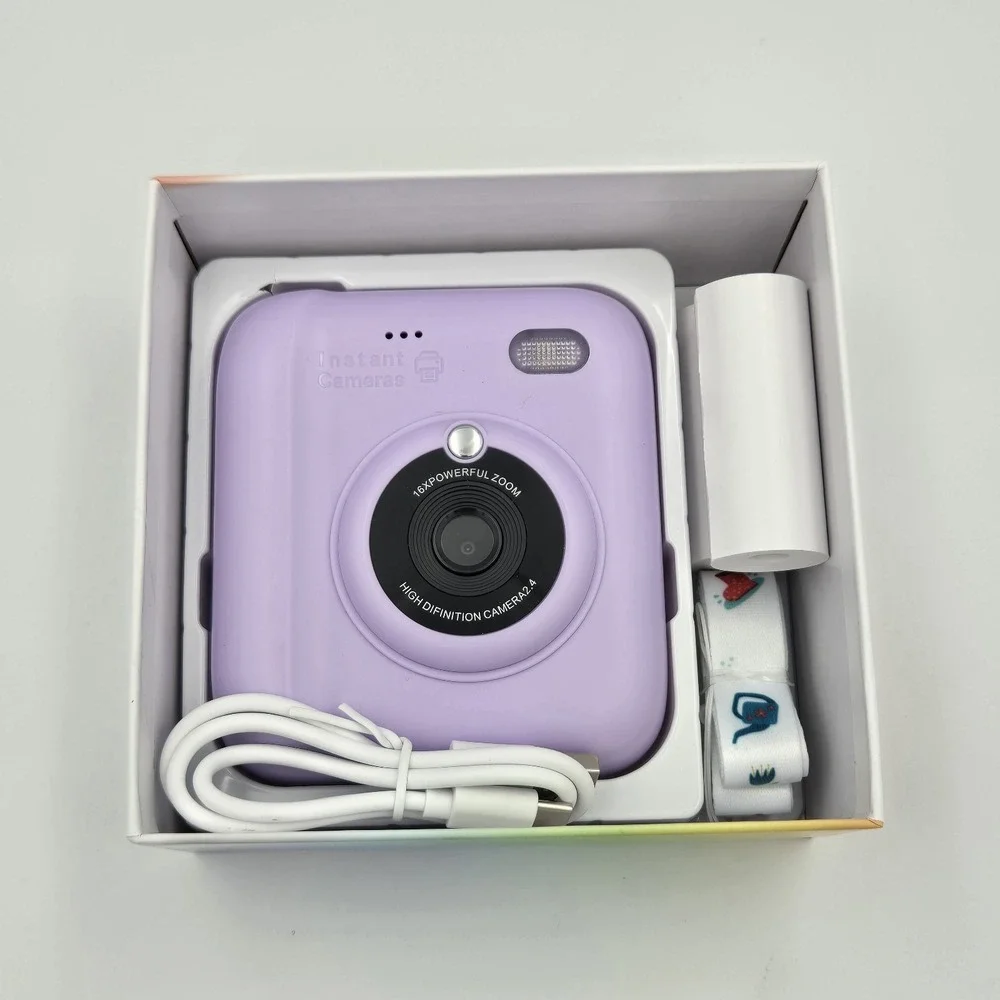 Kids Instant Print Camera 1080P‎ Digital HD Camera Video Purple 1 Print Paper